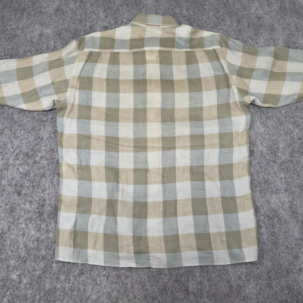 Ermenegildo Zegna Mens 100% Linen Check Button Down Shirt Green Tan Size M - Picture 8 of 8